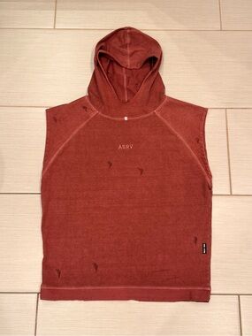 ASRV Men's Sleeveless Hooded Tank Top in Rust Red